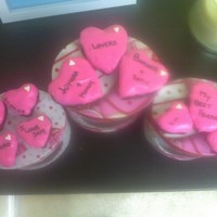 Valentine Brownies Brownies cut with my fondant heart shaped cutters! Dipped heart shaped brownies in pink chocolate. Personalized using "Gourmet Writing...