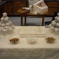 Weddingshowersmall.jpg Shower cake with 2 bells, accented in silver and white chocolate bells. Cake was yellow with buttercream