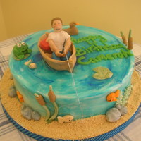 Cameron's Fishing Cake Buttercream and blue piping gel
