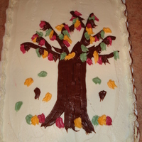 Fall Themed Cake Inspired by many others seen here on CC. Not my favorite....really not alot I like about this cake...didn't like the colors, the shape...