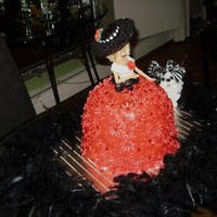 Lady In Red Barbie cake. Did not purchase the Wilton cake pan. Used a bowl and larger cake pan.The hat is made of gumpaste and the dress covered in...