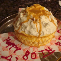 Mashed Potato Cake Birthday cake for 80th birthday party. Standing joke was he could only eat mashed potatoes at his age.