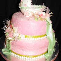 Baby Shower Cake fondant carriage, flowers and drapes.