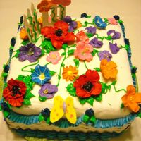 Secret Garden Royal icing flowers and decorations on BC iced cake