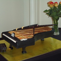 Concert Grand Piano I made this for the reception of a Piano Concert featuring Dr. Robert Banks. Chocolate BC filling and frosting, covered in MMF. The lid is...