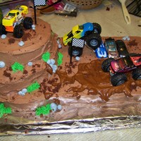 Monster Trucks Did this cake for my son's 5th birthday party. LOTS of inspiration from here on Cake Central. Chocolate cake with chocolate...