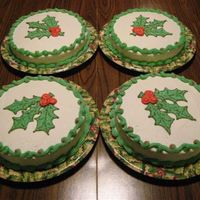 Holly Cakes I made these for my neighbors. Holly leaves drawn in buttercream frosting.
