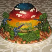 Halo Birthday Cake Halo birthday cake for my son. I baked a 10" round, one in an 8" pie plate, and another in a small stainless steel bowl. Then I...