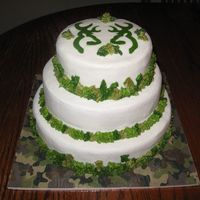 Hunting Theme all white cake with bc icing, leaves for border and stencil for top, bride wanted camo colors but not camo itself