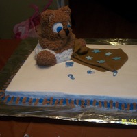 Teddy Bear Holding Baby Blanket This was a baby shower cake for my daughter. The blanket matched the crib quilt.