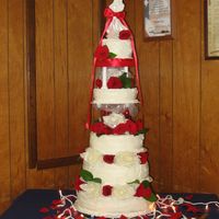Wedding Cake White And Red This is the first cake that I ever did I was trying to cut costs on my sons wedding so I thought that I would do the cake myself Little did...