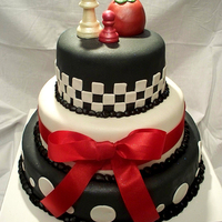 Twilight Birthday Cake For a friends daughter. Strawberry & chocolate cake; fondant accents, candy melt chess pieces, and a real ribbon. TFL!