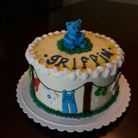 Clothes Line Baby Shower Cake Vanilla Cake with hazelnut filling. Iced in BC with fondant accents and a teddy bear made of molded fondant