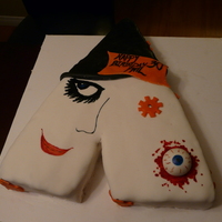 Clockwork Orange Birthday Cake Chocolate Cake covered in marshmallow fondant. Decorated as the movie logo from Clockwork Orange for a guy's 30th birthday cake who is...