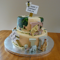 Hundred Acre Wood 1St Birthday Cake Milk Chocolate Cake covered in marshmallow fondant. Hand painted as the map of the Hundred Acre Wood from the Winnie the Pooh series. Signs...