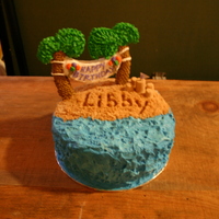 Beach Birthday Cake Brown Sugar beach on buttercream cake; sugar cookie iced decoration