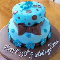 Bows & Polka Dots This is a birthday cake for a 30th birthday. All decorations are made of fondant. Flavors are Yellow with Fresh Strawberry Cream and...