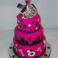 Sex And The City MMF, Gumpaste Heart and "L" Quote was painted on with food coloring. Bottom tier was a dummy.