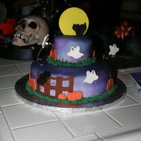 Halloween Ccake Wilton yearbook, My first stacked cake. MMF (first time), airbrushed with Wilton can spray, fondant accents.