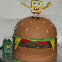 Who Lives In A Pineapple... Great learning experience...I've been wanting to try to make a burger cake for a long time now & finally had the chance with this...