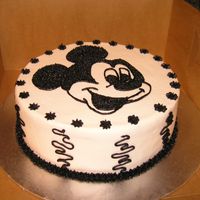 Mickey Mouse This is a cake from one of my cake decorating classes. It is iced in buttcream. The face was traced onto wax paper. Then I placed the wax...