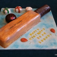Cricket Bat And Ball Cake Cricket Bat and Ball Cake for a child's birthday!