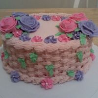 Birthday Cake Mother's bday cake. First time doing basketweave and rope border. Flowers and roses made out of RI, also first time using RI. I don&#...