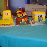 My Boys Birthday Cakes Bulldozer Sculpted cake with Buttercream & Fondant DecorantionsConstruction Scene with Gumpaste handpainted cutoutsDumptruck Sculpted...