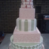 Mixed Shape, Pink And Green 14 inch round, 10 inch square, 8 in round, 5 inch square... Fondant Bow