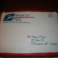 Priority Mail I made this 1/2 sheet cake look like a Priority Mail box for a 25years of service celebration party for a postal employee.