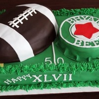 Super Bowl Birthday Red velvet cake w/ cream cheese icing & fondant.