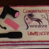 Salon Opening A full size vanilla sheet cake for a Salon opening. The hairdryer is fondant covered rice crispie treats - my first time working with that...