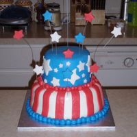 4Th Of July Cake This was my first attempt at a stacked tiered cake. Both tiers were iced with buttercream and then covered in fondant. All of the stars...