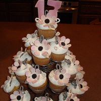 Cupcake 13Th Birthday Wilton cupcake stand and gumpaste cookie cutter numbers with gumpaste flowers.