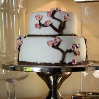 Cherry Blossom I wanted to try a cherry blossom cake, because I love the simplicity of the look. Here's my first attempt. Covered in fondant, flowers...
