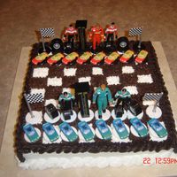 Chess Board With Nascar Pieces I did this cake for my son's 13th birthday!!