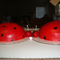 Love Bugs Vegan chocolate CaKe with Wilton Red frosting and fondant pieces (BuGs heads & wings)