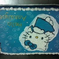 Hello Kitty Blue fondant with buttercream accents.