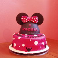 Minnie Mouse Cake Bottom cake - 2 layer, Top (Hat) was made in Pampered Chef Batter Bowl. All decorations from MMF.