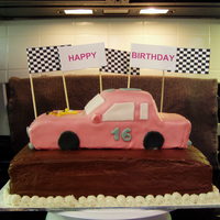 16Th Birthday Cake ~ Girl Cake for a girl's 16th birthday. She works @ a dirt track where her dad races and she loves sponge bob. Chocolate cake, chocolate...