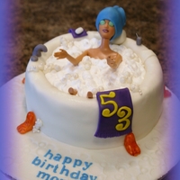 Relaxing Tub 8in round 3in deep. Cut the barbie under the breast and removed legs. Cut the feet off and stuck them on the other side. Everything is...