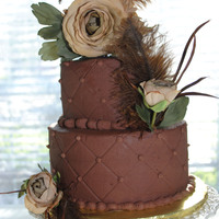 Wedding Vow Renewal Yellow WASC with Chocolate Buttercream frosting and filling. 8 and 6 inch rounds.