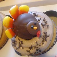 Gobblin' Goodies! These are the cupcakes I created for Thanksgiving this year. Each cuppie is topped with an adorable chocolate cake ball turkey!