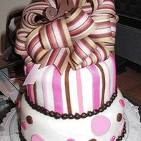 Pink & Brown Baby Shower My first fondant cake! !! Inspired by CC photos and baby bedding. Thanks!