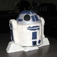 R2D2 Cake My son wanted a 3D R2D2 cake for his last day of school. My first attempt at creating a shaped cake like this. Decorated completely in...