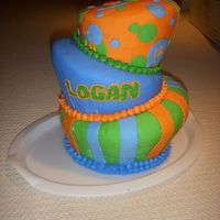 My First Topsy-Turvy Cake This was my first attempt at a topsy turvy cake for a friend's baby shower. It's all covered in MMF, with BC accents.