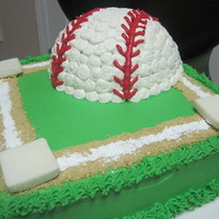 Baseball Field My friends little boy wanted a baseball cake. His directions were that he wanted the baseball to be round on top and flat on bottom :)...