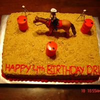 Barrel Racing Cake Client supplied the toys. I used crushed graham crackers for the dirt which was very hard to write on.
