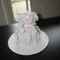 Mini Roses And Bow Cake This a cake I did for my birthday. It is a mini two tier cake that has little pink roses on the top, a bow and skirt on the bottom tier. I...