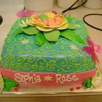 Baby Bud "Swamp" themed baby shower cake with fondent and gelatin accents.